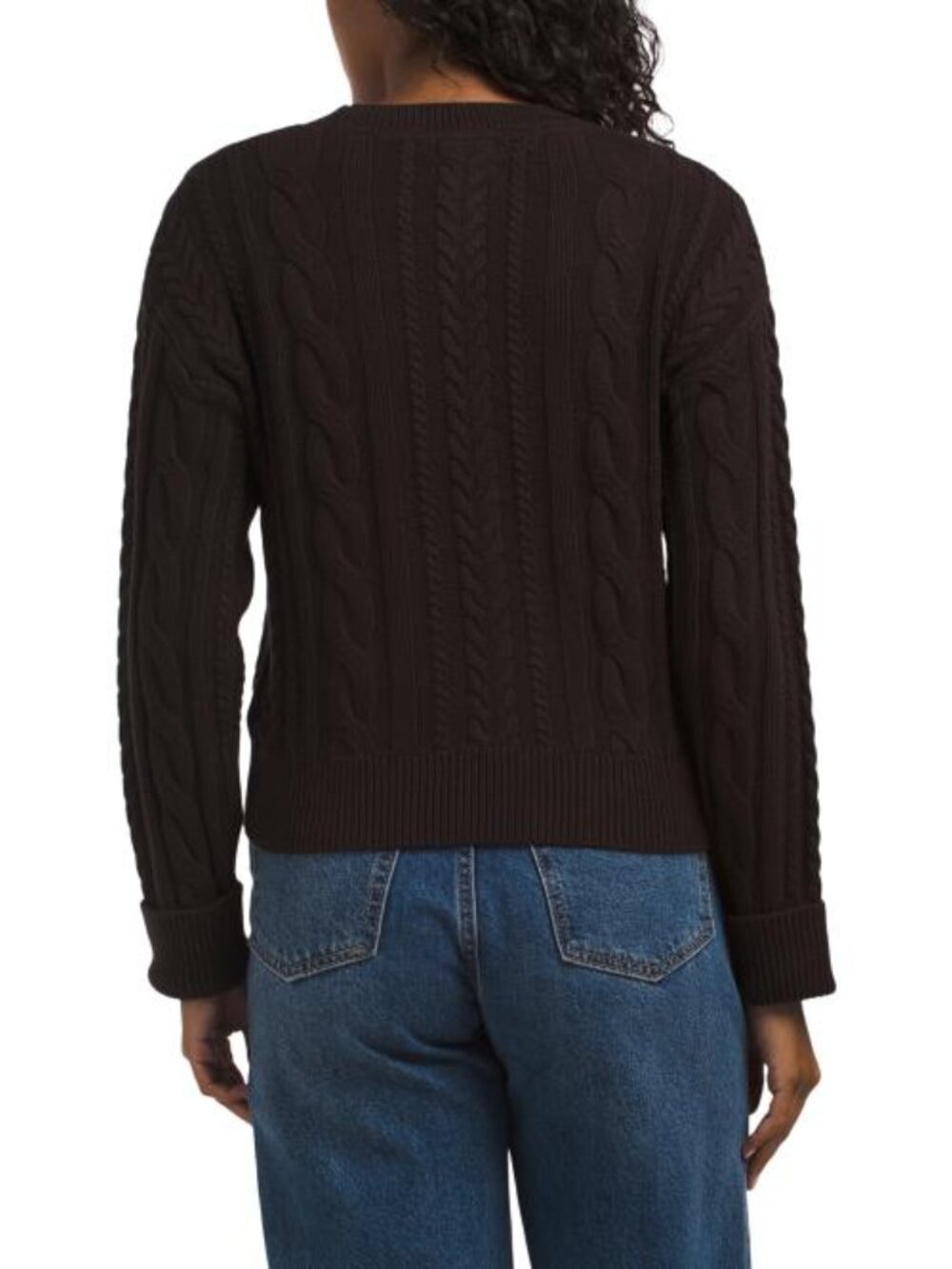 NICOLE MILLER NEW YORK Cotton Crew Neck Cuffed Long Sleeve Cable Pull Over Sweat - Picture 2 of 3
